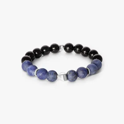 Tateossian Maxi Nugget Beaded Bracelet In Rhodium Plated With Sodalite & Black Agate - M In Blue