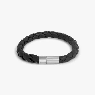 Tateossian Maxi Pop Pelle Black Leather Bracelet In Rhodium Silver - S