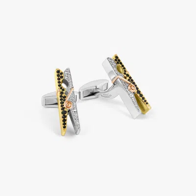 Tateossian Mayfair Peg Cufflinks In Yellow Gold With Black Spinel & White Sapphire In Metallic