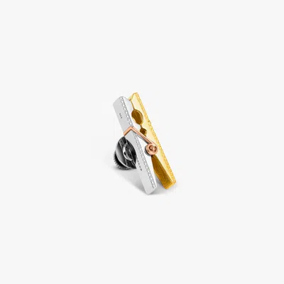 Tateossian Mayfair Peg Pin In Rhodium Plated Silver And Yellow-gold
