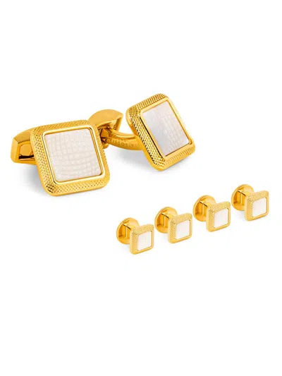 Tateossian Men's 3-piece Goldtone & Mother Of Pearl Cufflinks & Studs Set