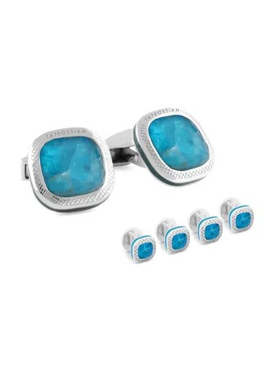 Tateossian Men's 3-piece Sterling Silver & Apatite Cufflink & Stud Set In Blue