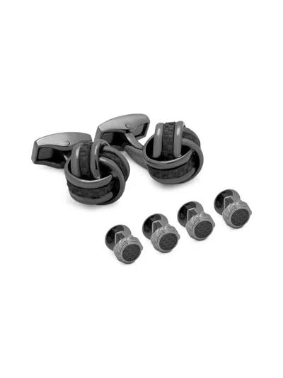 Tateossian Gunmetal-plated And Carbon Fibre Knot Cufflink Set In Black