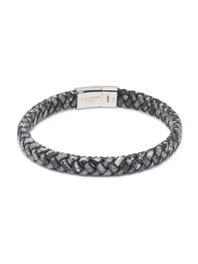 Tateossian Men's Amazonia Sterling Silver Braided Snakeskin-embossed Leather Bracelet