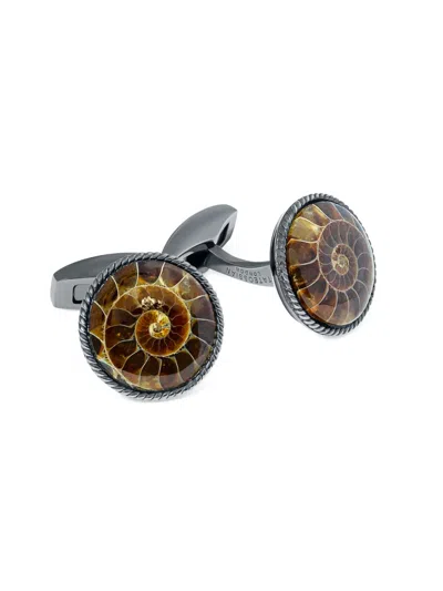 Tateossian Men's Ammonite & Sterling Silver Cufflinks In Black