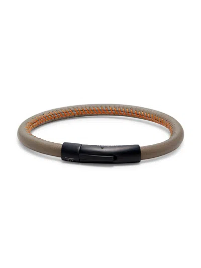 Tateossian Men's Black Ip Plated Steel & Leather Bracelet