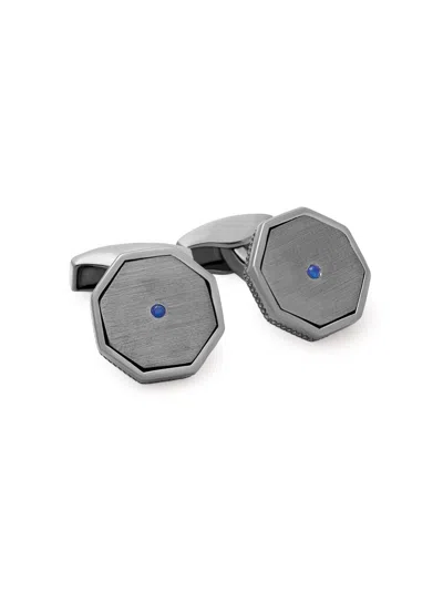 Tateossian Men's Black Rhodium-plated Sterling Silver & Sapphire Octagon Cufflinks In Gray