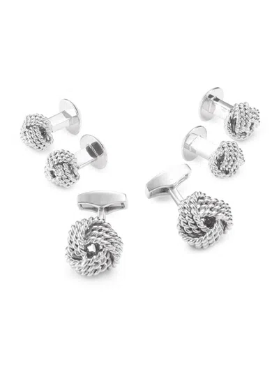 Tateossian Men's Cable Knot Metal Cufflinks & Stud Set In Silver