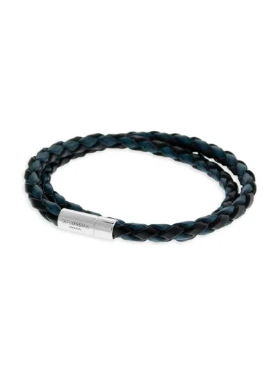Tateossian Men's Braided Leather & Sterling Silver Wrap Bracelet In Black