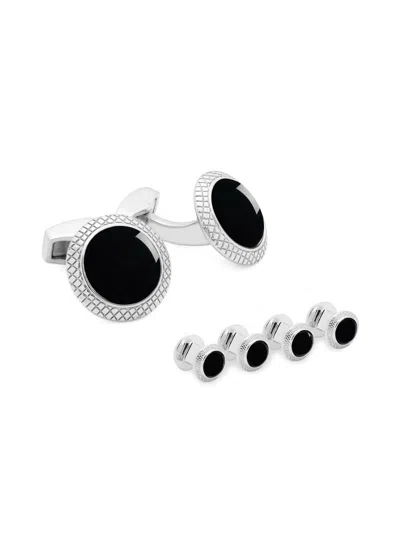 Tateossian Men's Bullseye 6-piece Onyx & Rhodium Stud & Cufflink Set In Black