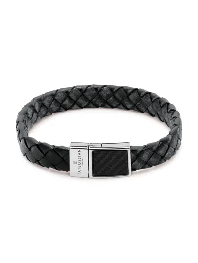 Tateossian Men's Carbon Braided Leather Bracelet In Grey