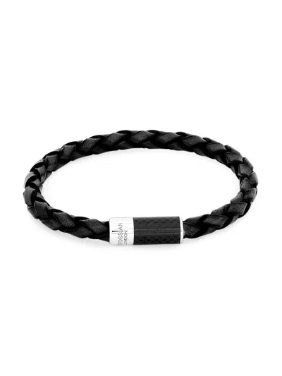 Tateossian Men's Carbon Pop Braided Leather Bracelet In Black