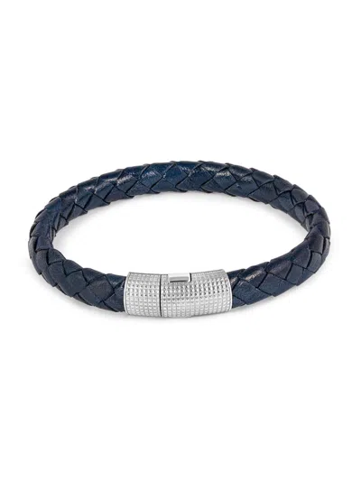 Tateossian Men's Giza Cobra Pelle Sterling Silver & Leather Bracelet In Navy