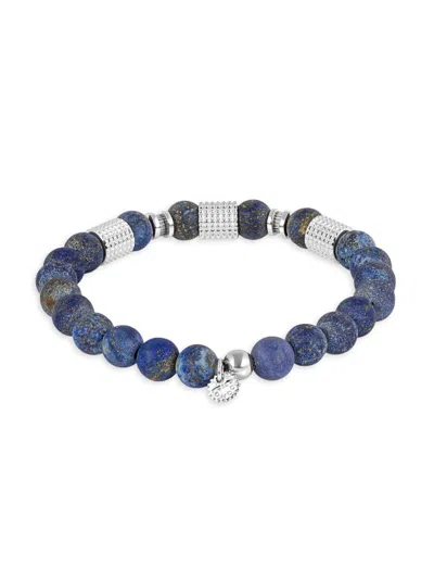 Tateossian Men's Giza Tubo Rhodium-plated Sterling Silver & Lapis Beaded Bracelet In Pattern