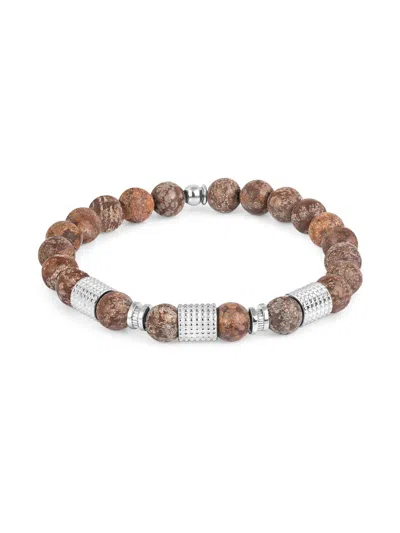 Tateossian Men's Giza Tubo Snowflake Obsidian & Sterling Silver Bead Bracelet In Brown