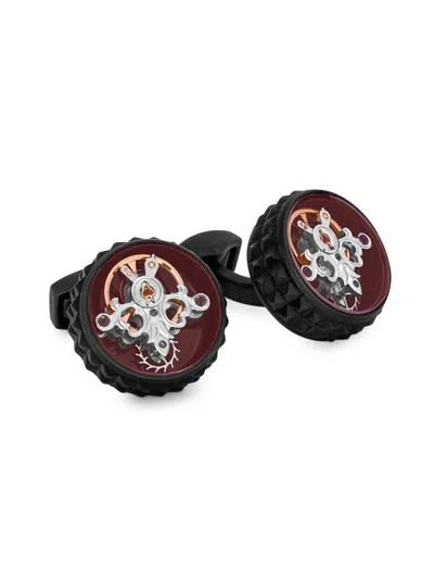 Tateossian Men's Gunmetal-tone & Enamel Gear Cufflinks In Black