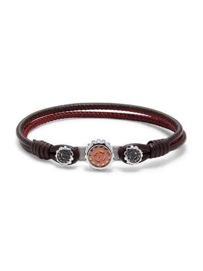 Tateossian Men's Leather & Tri Tone Plated Sterling Silver Bracelet In Brown