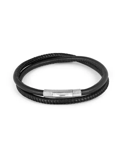 Tateossian Men's Leather Wrap Giza Clasp Bracelet In Black