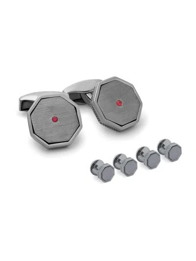 Tateossian Men's London Eye Ruby Octagon Cufflink Set In Gray