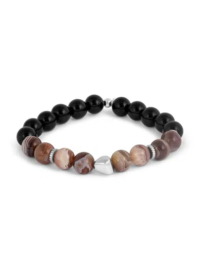 Tateossian Men's Maxi Nugget Botswana, Black Agate & Sterling Silver Beaded Bracelet In Brown