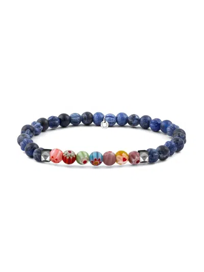 Tateossian Men's Millefiori Glass & Agate Beaded Bracelet In Blue