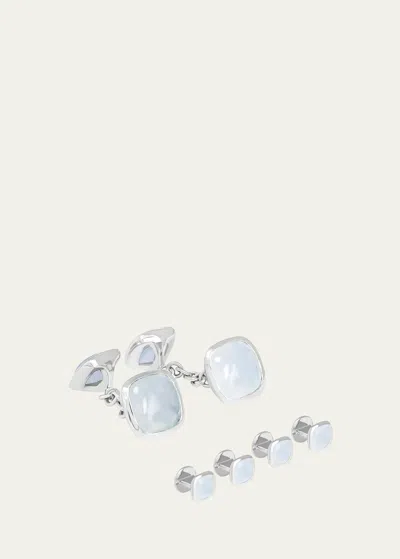 Tateossian Men's Moonstone Cufflink Stud Set In White