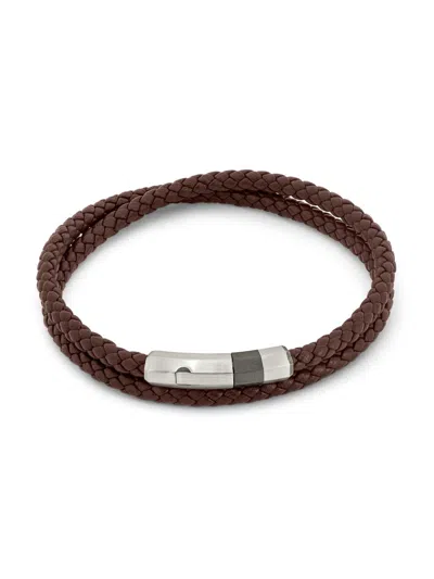 Tateossian Men's Octagon Click Pelle Braided Leather & Sterling Silver Bracelet In Brown
