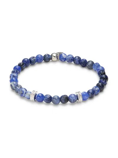Tateossian Men's Rhodium Plated & Sodalite Beaded Stretch Bracelet In Blue