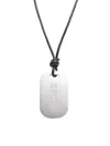 TATEOSSIAN MEN'S RHODIUM PLATED STERLING SILVER & LEATHER ID TAG PENDANT NECKLACE