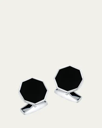 Tateossian Men's Rhodium-plated Sterling Silver Black Onyx Classic London Eye Cufflinks In Black/silver