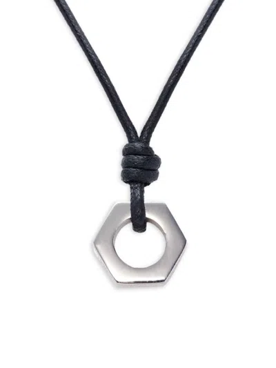 Tateossian Men's Rhodium Plated Sterling Silver Nut Pendant Necklace In Black