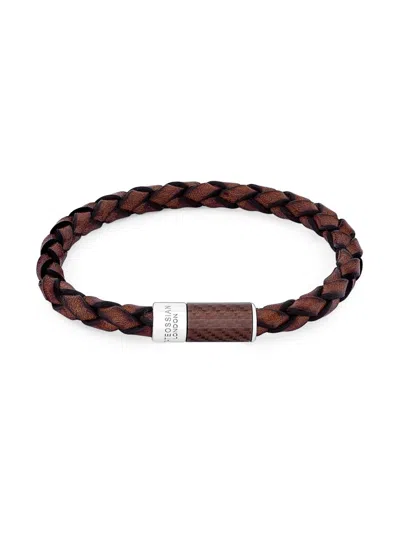 Tateossian Men's Rhodium-plated & Leather Braided Bracelet In Brown