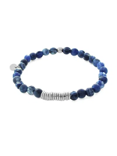 Tateossian Men's Rhodium-plated Silver & Beaded Stretch Bracelet In Blue