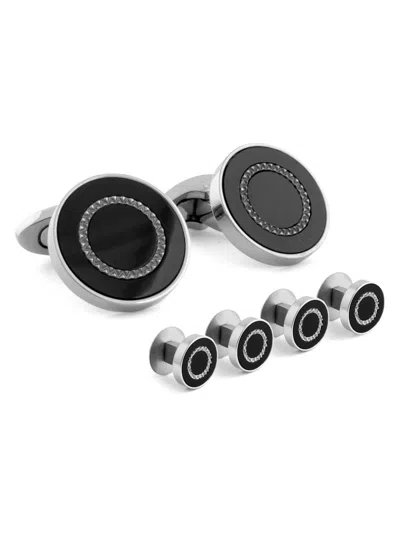 Tateossian Men's Round Titanium & Black Agate 6-piece Tuxedo Studs & Cufflinks Set