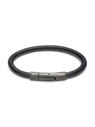 Tateossian Men's Rt Black Ion-plated & Leather Bracelet