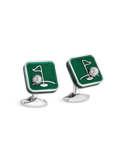 Tateossian Men's Silvertone & Enamel Golf Cufflinks In Green