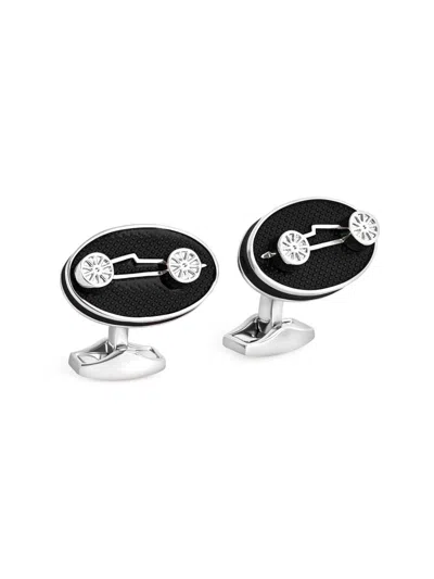 Tateossian Men's Silvertone & Enamel Racing Car Oval Cufflinks In Black