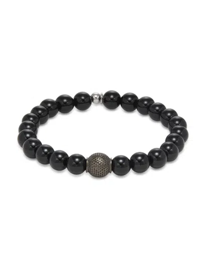 Tateossian Men's Sterling Silver & Black Agate Beaded Bracelet