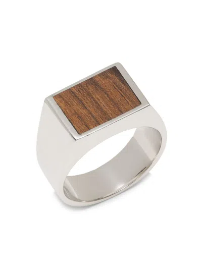 Tateossian Men's Sterling Silver & Ebony Wood Inlay Rectangular Ring