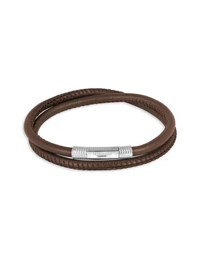 Tateossian Men's Sterling Silver & Leather Wrap Bracelet In Brown