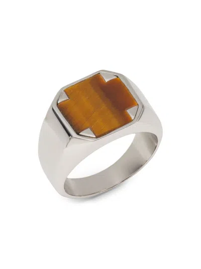 Tateossian Men's Sterling Silver & Tiger's Eye Octagonal Ring