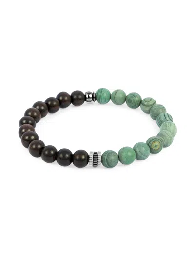 Tateossian Men's Sterling Silver, Green Wood Jasper & Ebony Wood Beaded Bracelet