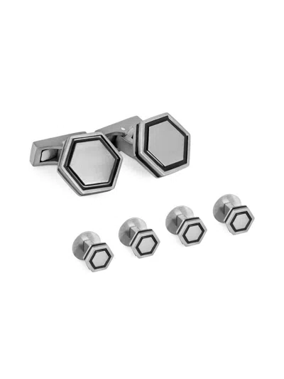 Tateossian Men's  X Lamborghini Hex Titanium-enamel Cufflinks & Shirt Stud Set