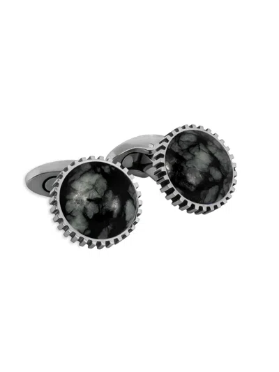 Tateossian Men's Titanium & Black Line Stone Gear Cufflinks