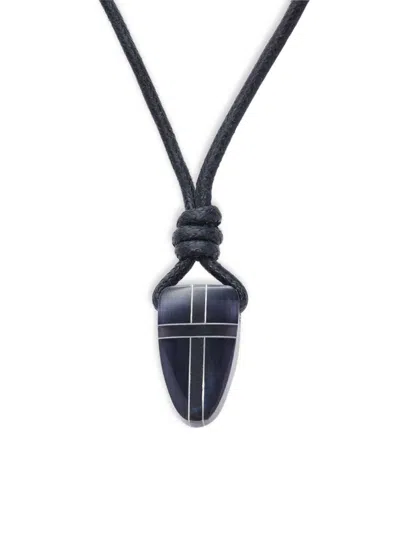 Tateossian Men's Wax Cord & Stainless Steel Shield Pendant Necklace In Black