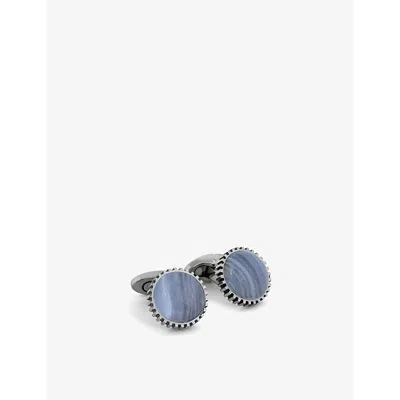 Tateossian Mens Titanium Classic Titanium And Blue Agate Cufflinks Blue Lace Agate
