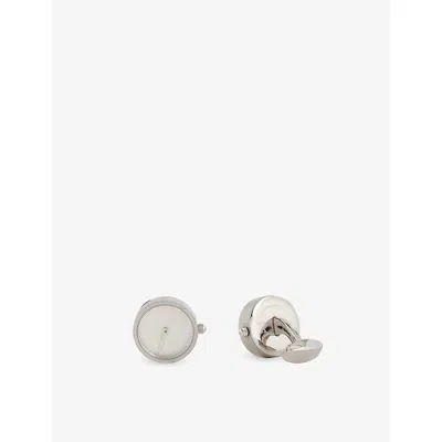 Tateossian Mens White Guilloche Watch Stainless Steel And Mother-of-pearl Cufflinks