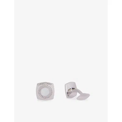 Tateossian Mens White Rounded Square Graffiato Rhodium-plated Sterling-silver, Sapphire And Mother-of-pearl Cuf In Metallic