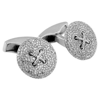 Pre-owned Tateossian Micro Pave Button Cufflinks In Silver With White Diamonds