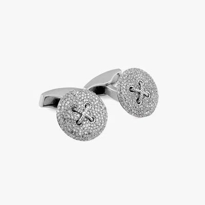 Tateossian Micro Pave Button Cufflinks In Silver With White Diamonds